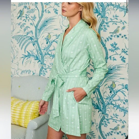 LAKE Pima Short Robe in French Blue - Picture 3 of 3